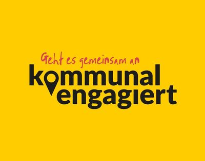 Gelbe Kachel mit Schriftzug: geht es gemeinsam an: kommunal engagiert
