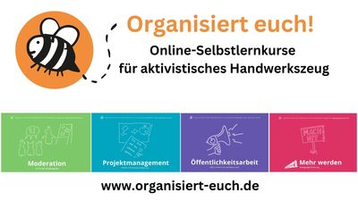 Logo mit Biene und dem Aufruf: Organisiert Euch!