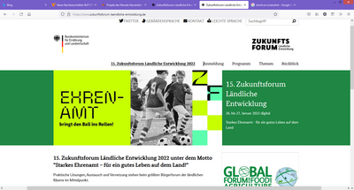 Screenshot der Webseite mit Fußballspielenden Kindern und dem Motto "Ehrenamt bringt den Ball ins rollen"
