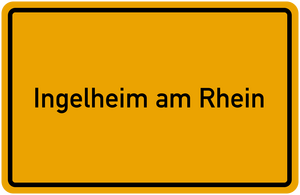 Gelbes Ortseingangschild von Ingelheim am Rhein