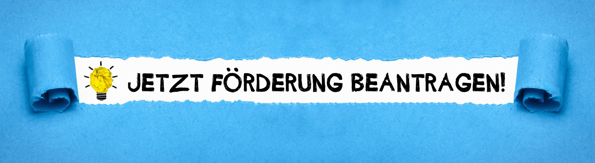 Bild mit Schriftzug "Jetzt Förderung beantragen!" und leuchtender Glühbirne